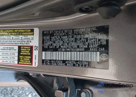 2019 Toyota Camry Se из США, поврежденный, VIN 4T1B11HK7KU188685